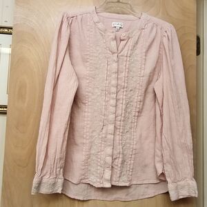 Wonderly Pink Anthro lace blouse top L